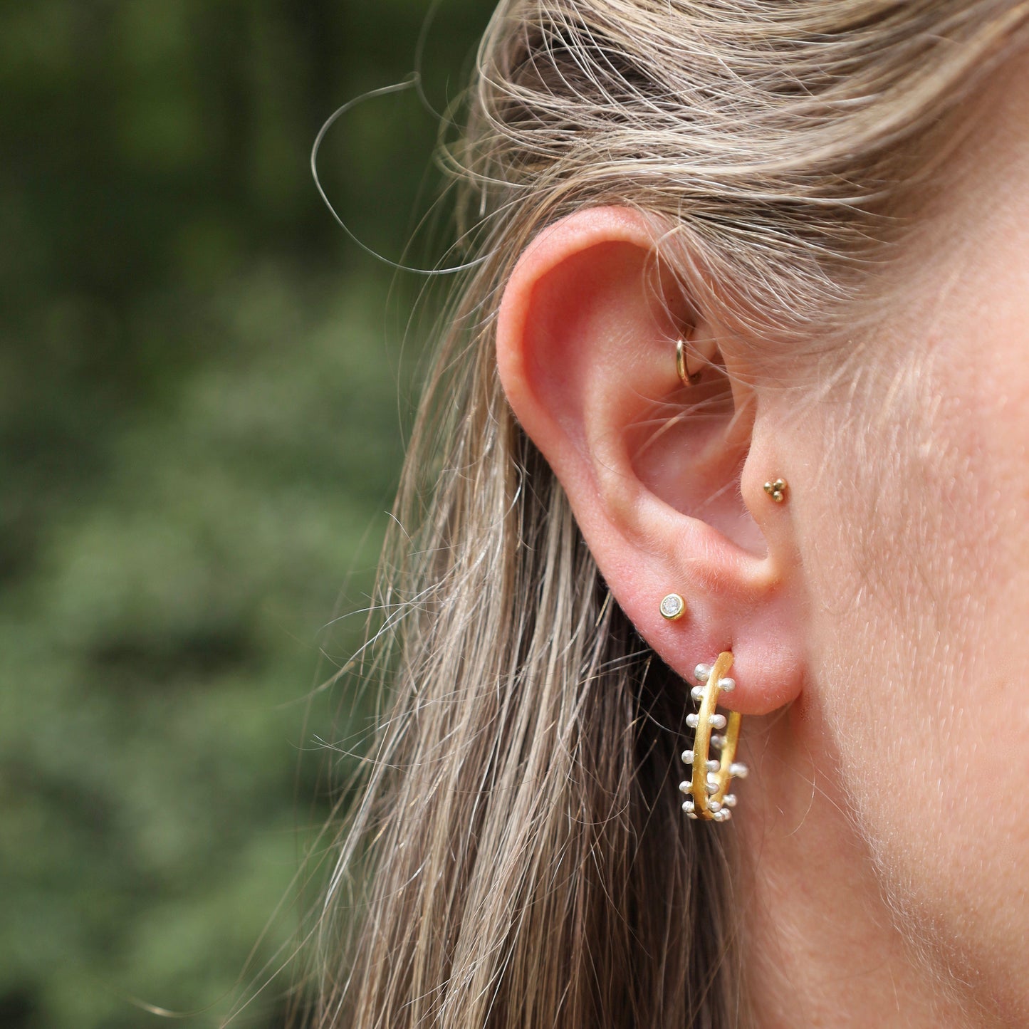 EAR-GPL Gold and Silver Dot Hoop Earrings