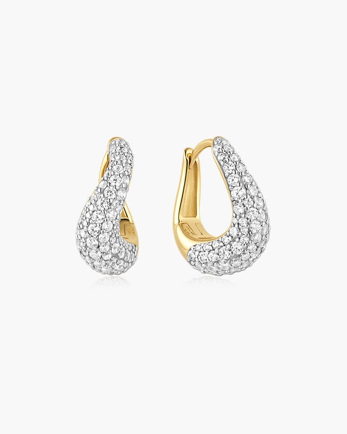 EAR-GPL Gold Bezel Organic Pebble & Round Huggie Hoop Earrings