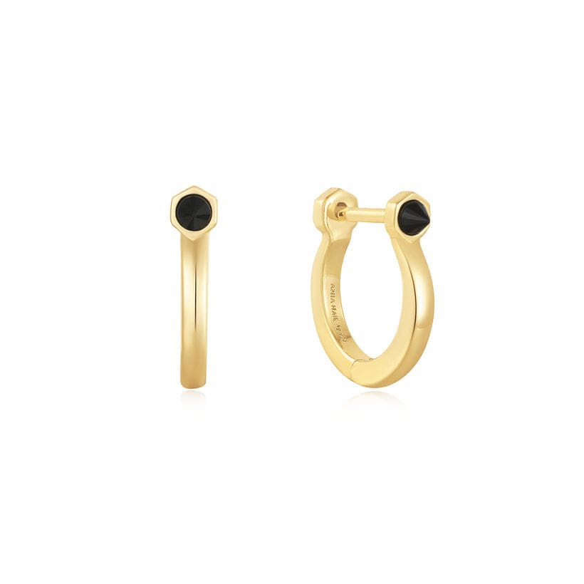 
                      
                        EAR-GPL Gold Black Agate Huggie Hoop Earrings
                      
                    