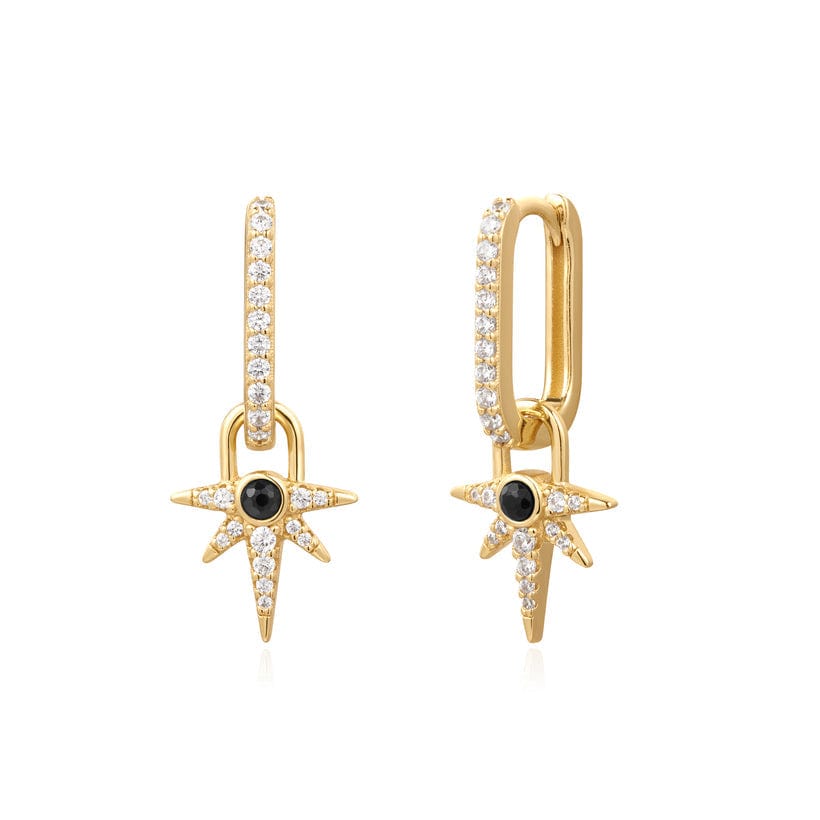 EAR-GPL Gold Black Onyx Star Drop Huggie Earrings