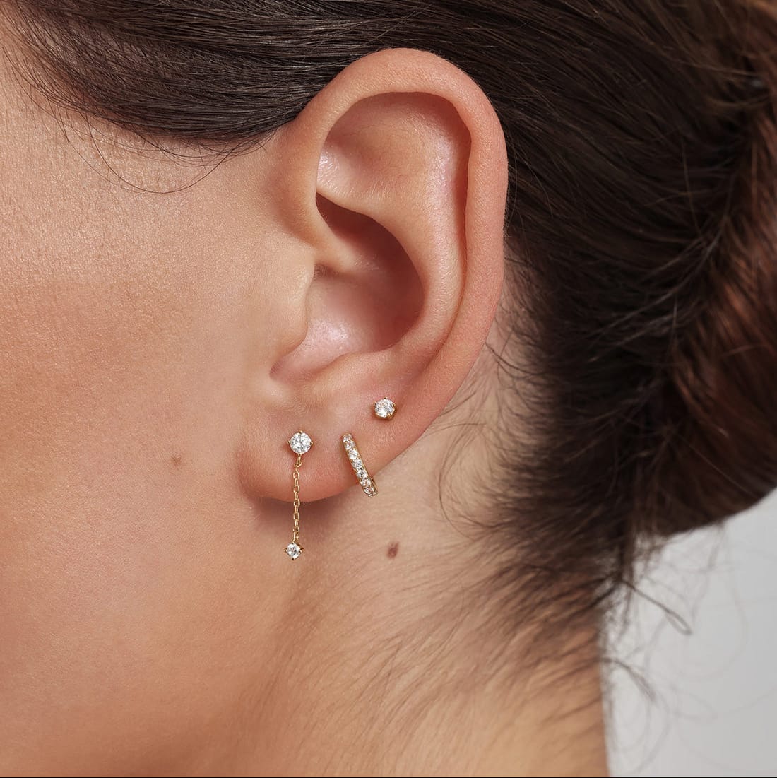 EAR-GPL Gold Chain Drop Stud Earrings