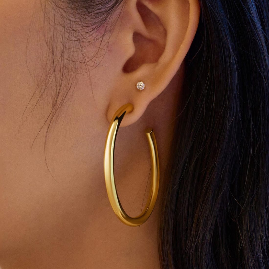 EAR-GPL Gold Classic Tube Large Huggie Hoop Earrings