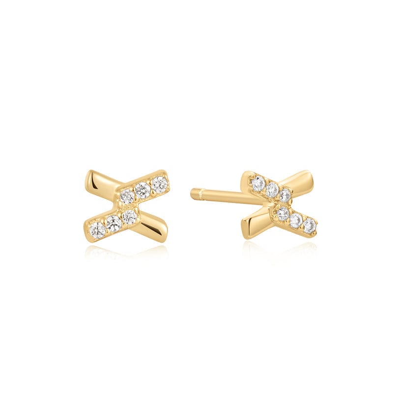 EAR-GPL Gold Cross Cubic Zirconia Stud Earrings