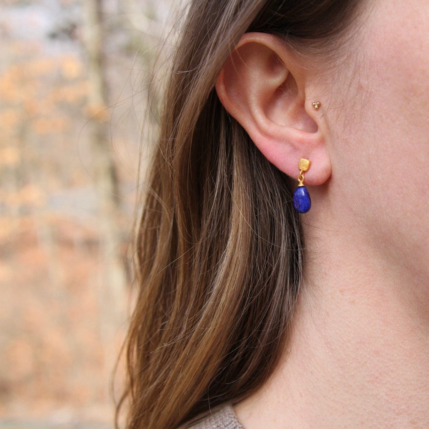 EAR-GPL Gold Cube Lapis Earrings