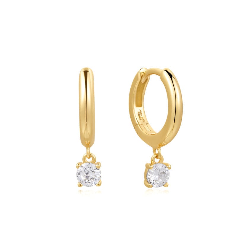 EAR-GPL Gold Drop Solitaire Huggie Earrings