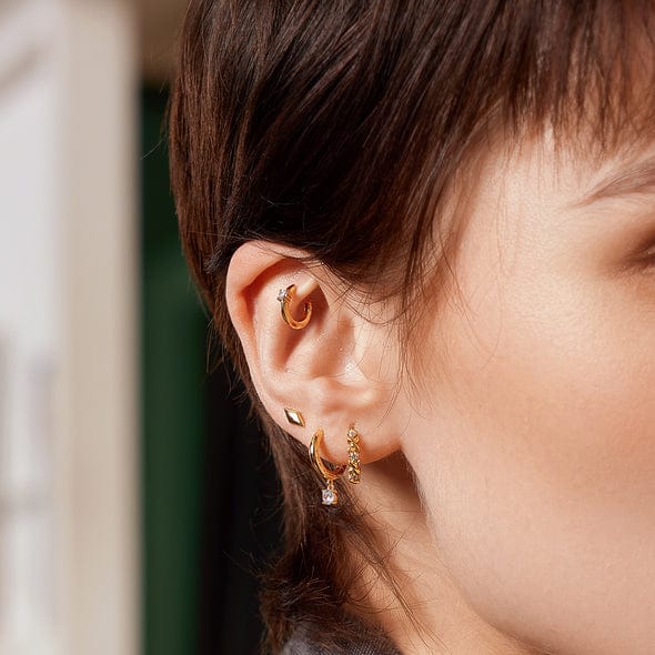 EAR-GPL Gold Drop Solitaire Huggie Earrings