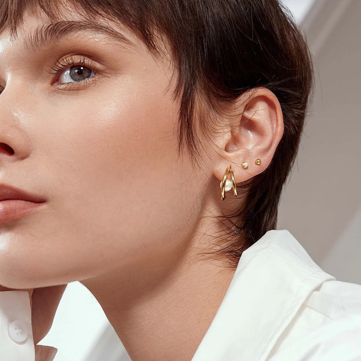 EAR-GPL Gold Duo Freshwater Pearl Stud Hoops