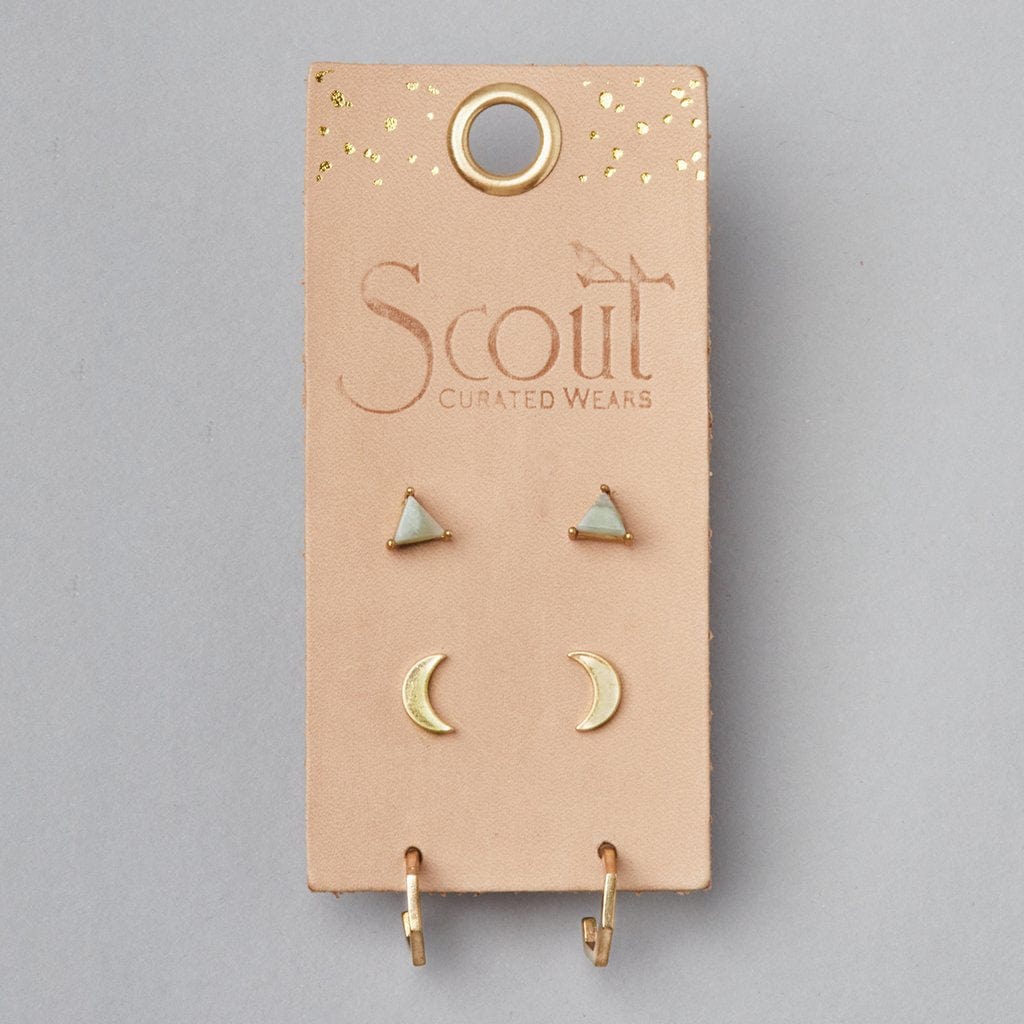 EAR-GPL Gold Ella Stud Trio - Labradorite Triangle, Moon, Hexagon Hoop