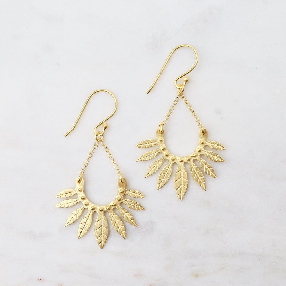 EAR-GPL Gold Fan Textured Leaves Earrings