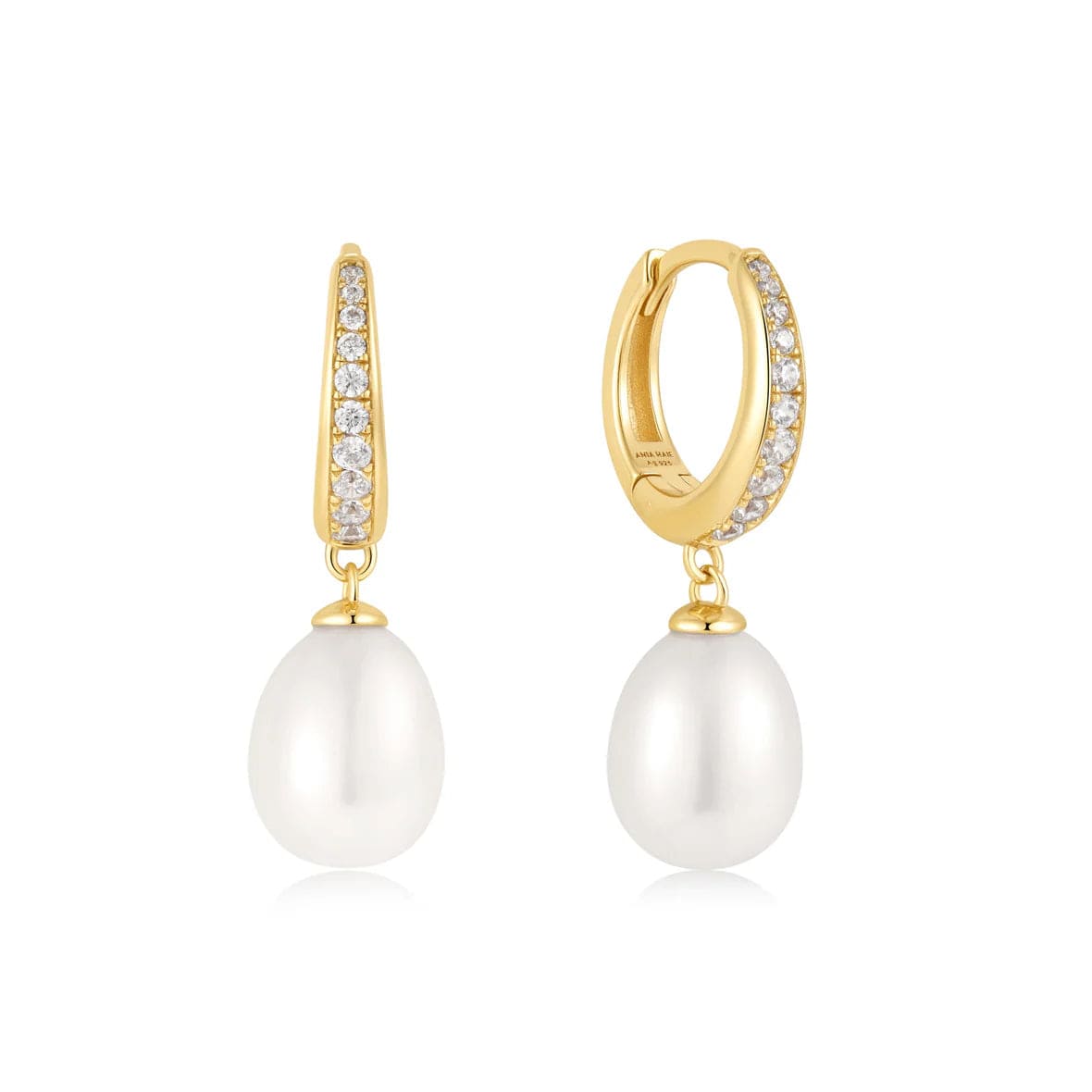 EAR-GPL Gold Freshwater Pearl & White Cubic Zirconia Pave