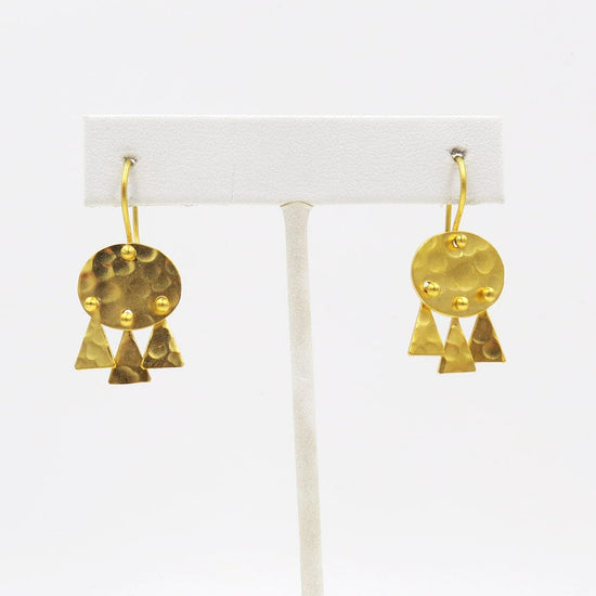 EAR-GPL GOLD HAMMERED DISC AND TRIANGLE DROPS EARRINGS