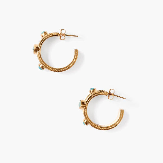 Load image into Gallery viewer, EAR-GPL Gold Helena Hoop Earrings with Turquoise
