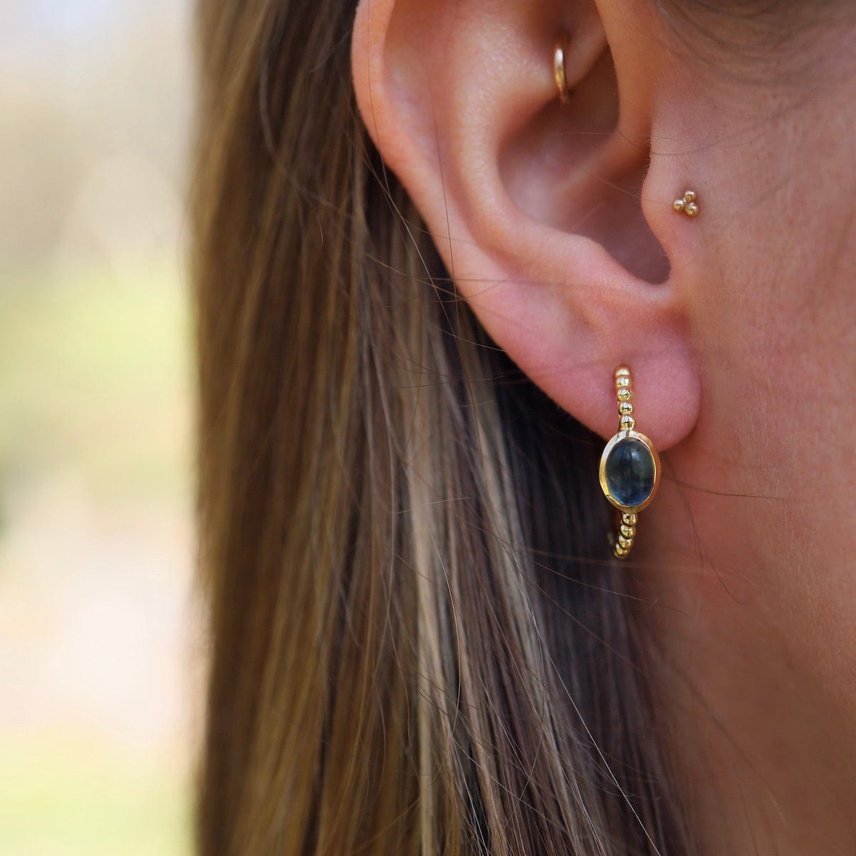 EAR-GPL Gold Hoop Earrings with Blue Iolite