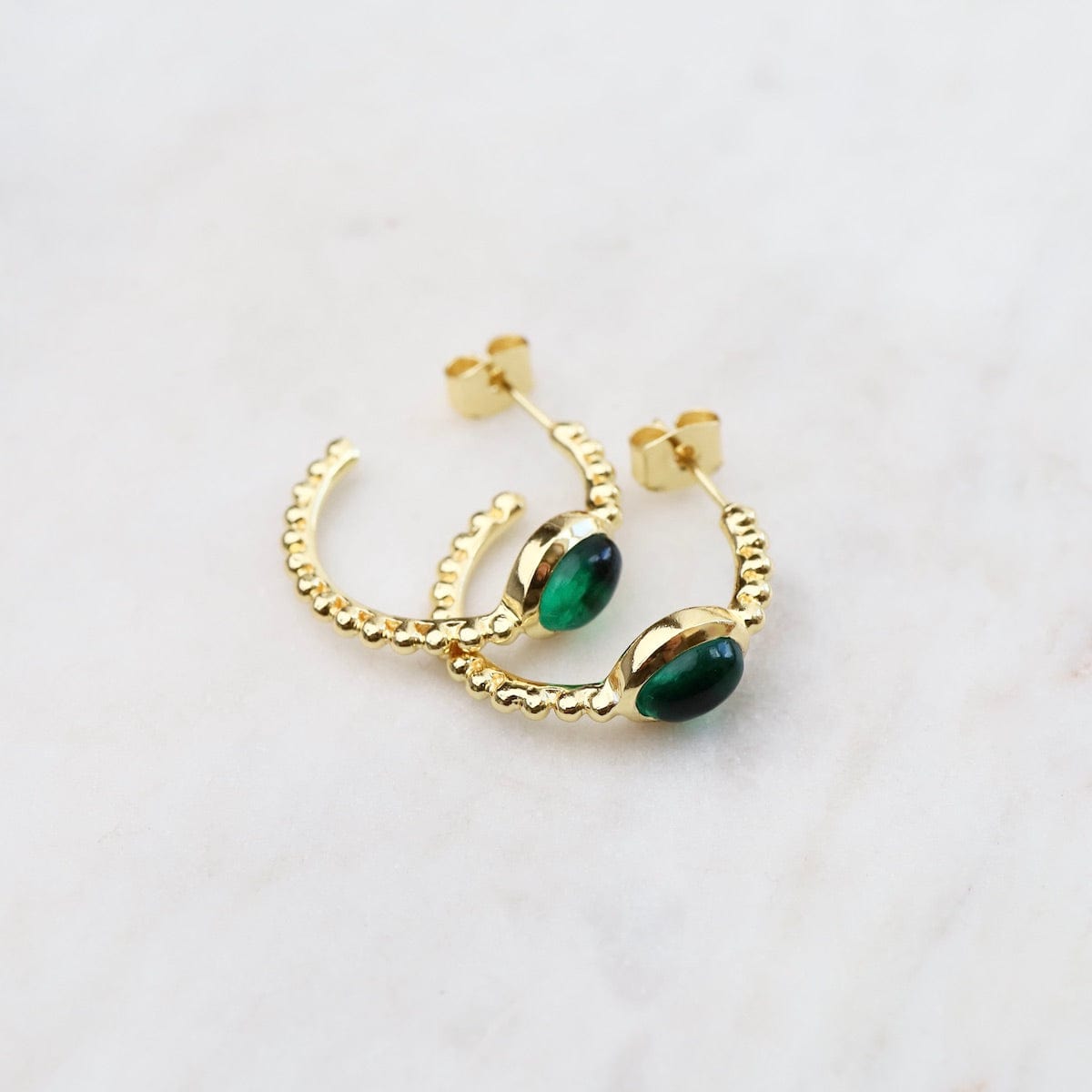 EAR-GPL Gold Hoop Earrings with Green Tourmaline