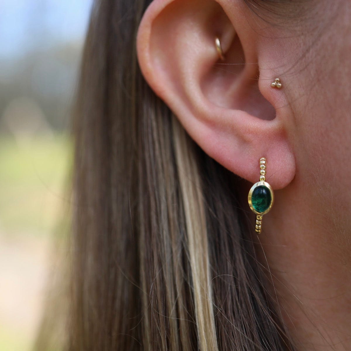 EAR-GPL Gold Hoop Earrings with Green Tourmaline