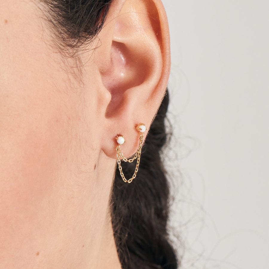 EAR-GPL Gold Kyoto Opal Drop Chain Barbell Single Earring