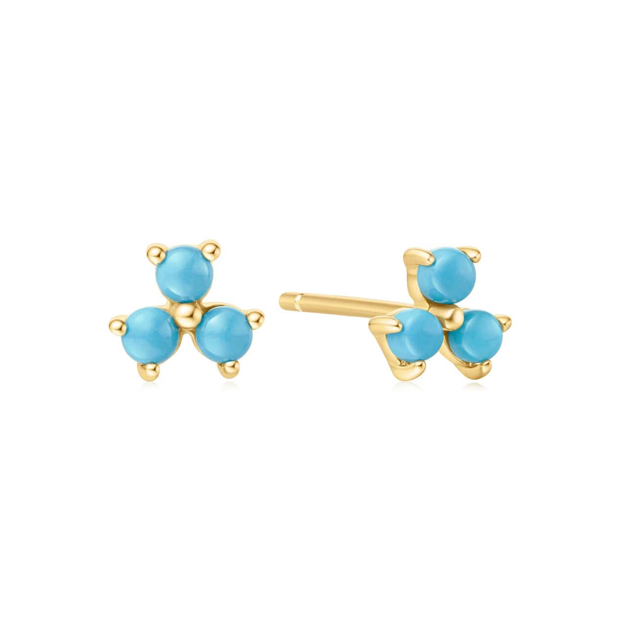 EAR-GPL Gold Lab Created Turquoise Lotus Stud Earrings