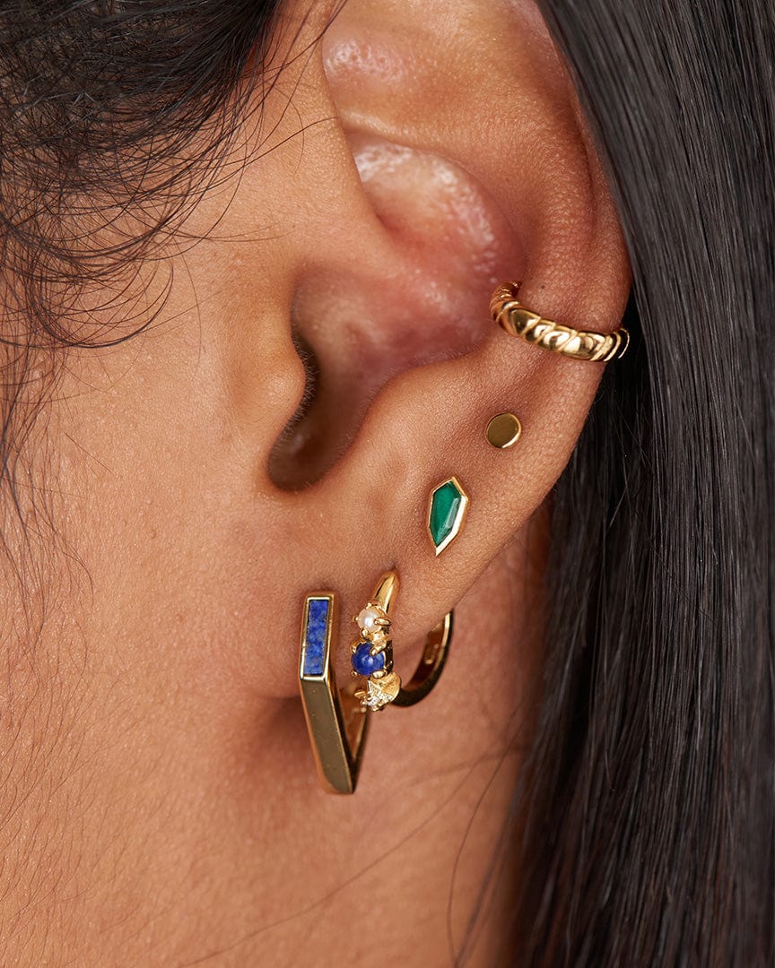 EAR-GPL Gold Lapis Angular Hoop Earrings