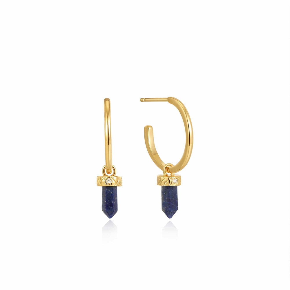 EAR-GPL Gold Lapis Point Pendant Small Hoop Earrings