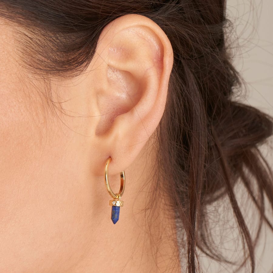 EAR-GPL Gold Lapis Point Pendant Small Hoop Earrings