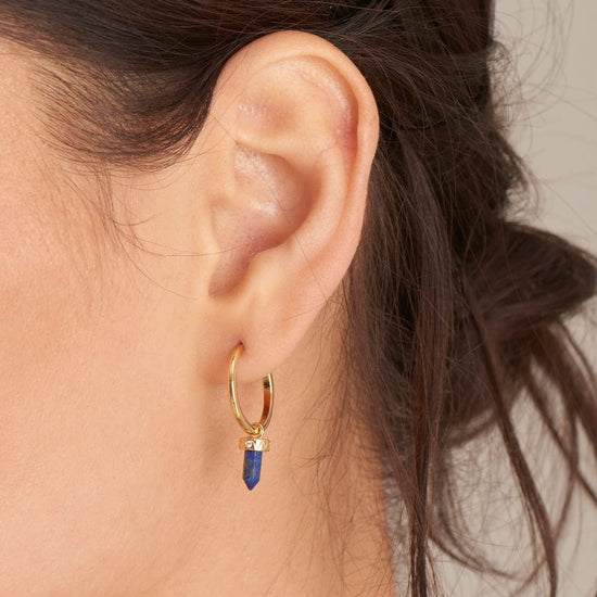 EAR-GPL Gold Lapis Point Pendant Small Hoop Earrings