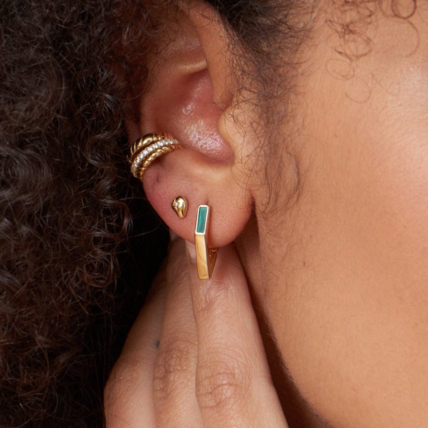 EAR-GPL Gold Malachite Angular Hoop Earrings