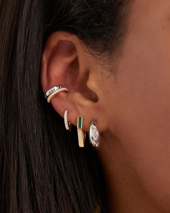EAR-GPL Gold Malachite Angular Hoop Earrings