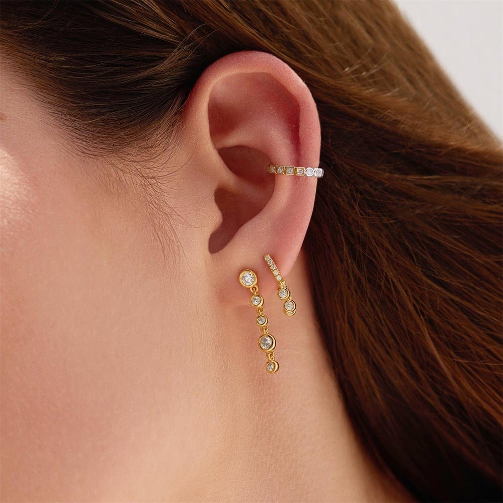 EAR-GPL Gold Molten Cascade Bezel Set Drop Stud Earrings