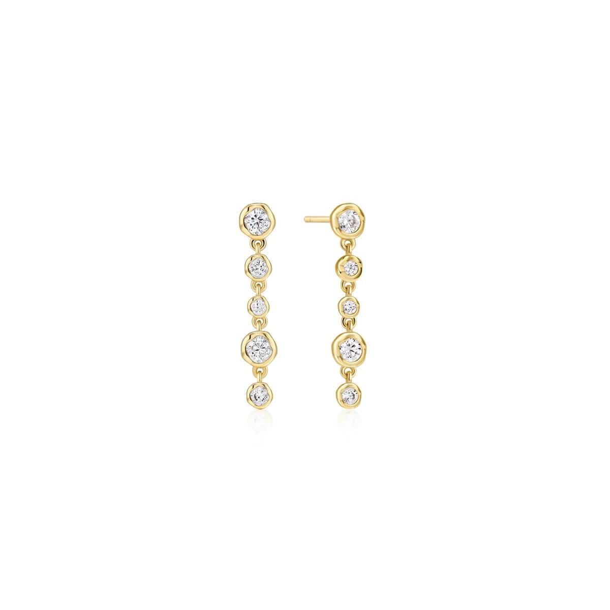 EAR-GPL Gold Molten Cascade Bezel Set Drop Stud Earrings
