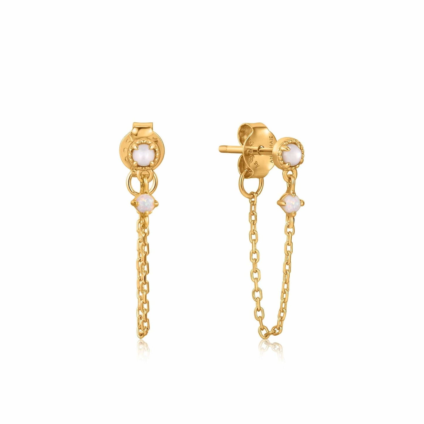 Load image into Gallery viewer, EAR-GPL Gold Mother of Pearl and Kyoto Opal Chain Drop Stud Earring
