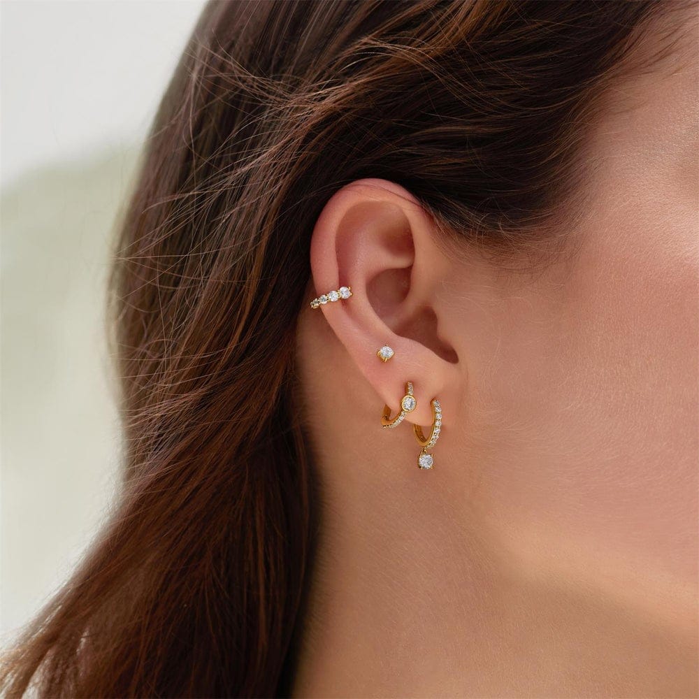 EAR-GPL Gold Pave Row & Bezel Set Huggie Hoop Earrings