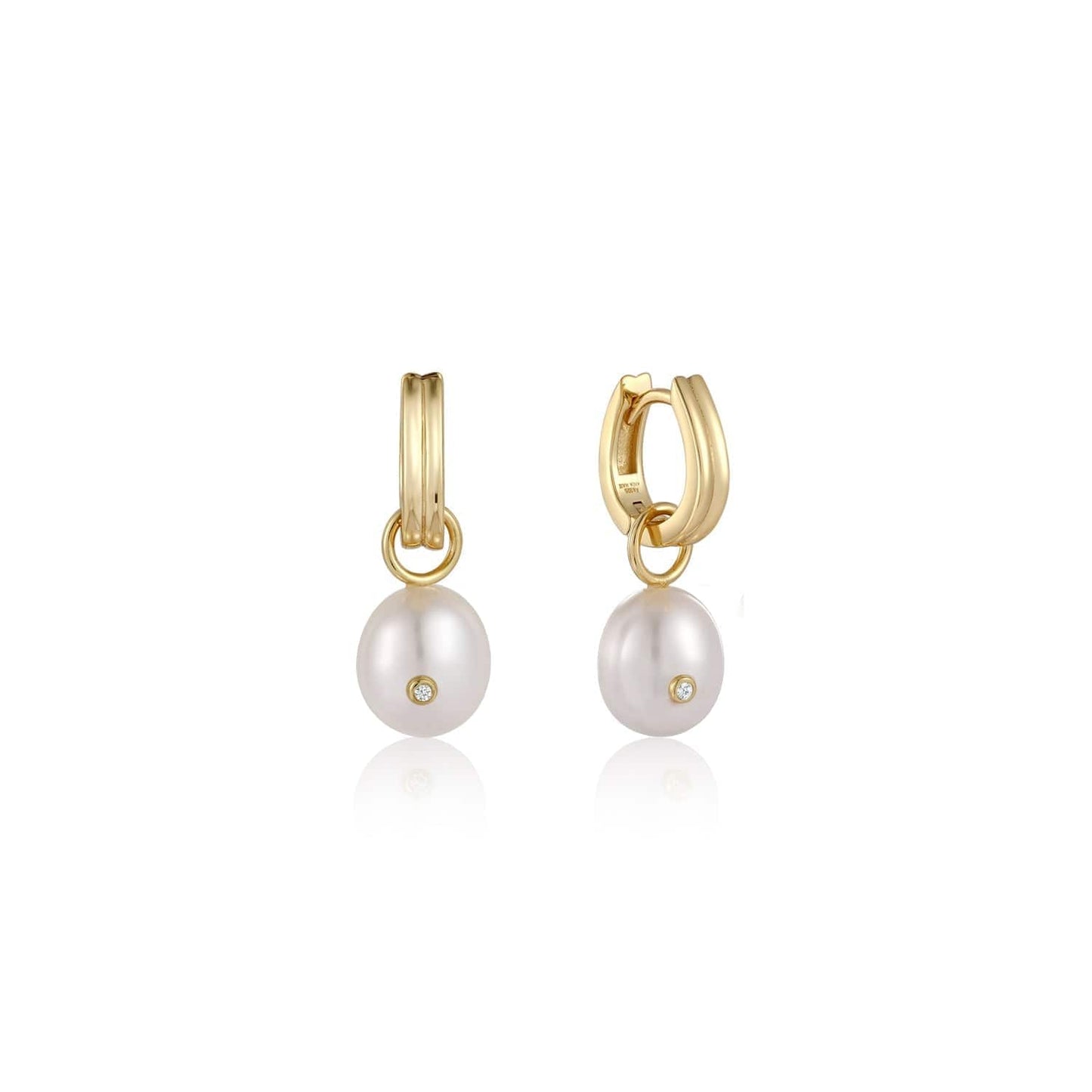 EAR-GPL Gold Pearl Drop Sparkle Huggie Hoop Earrings