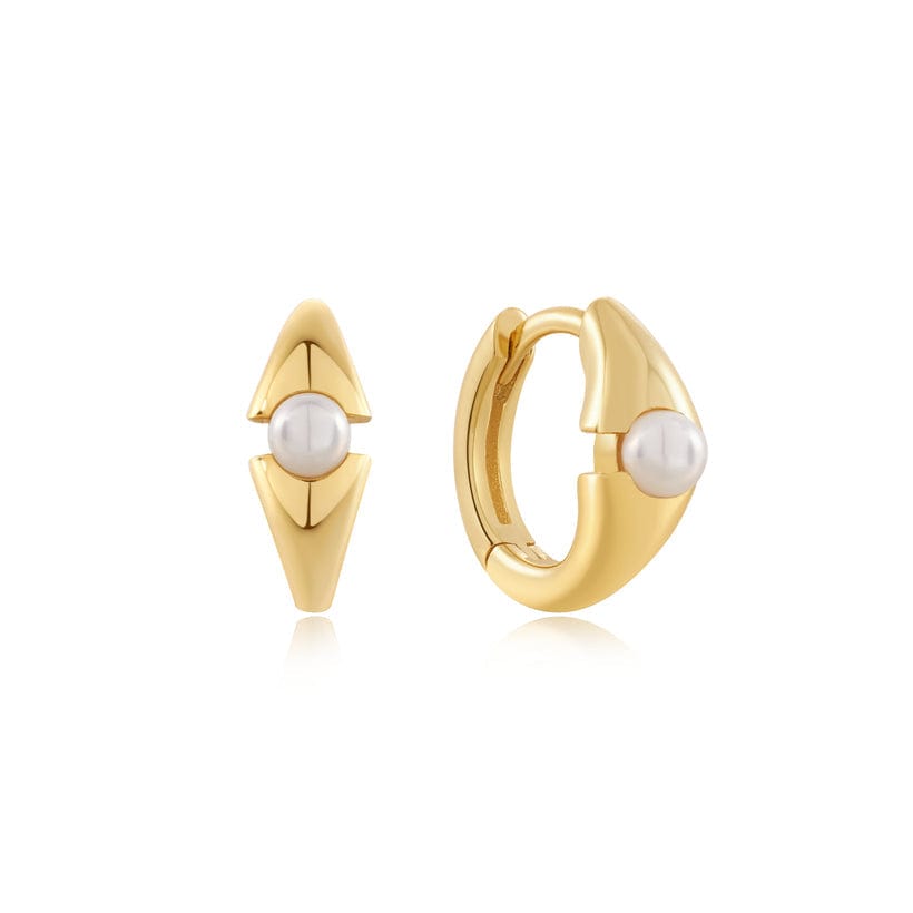 EAR-GPL Gold Pearl Geometric Huggie Hoop Earrings