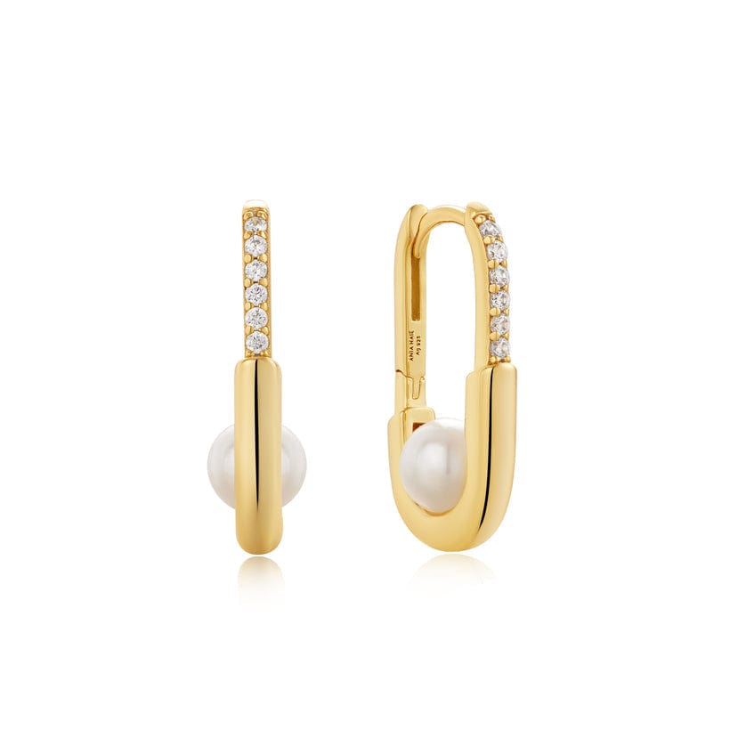 EAR-GPL Gold Pearl Interlock Oval Hoop Earrings