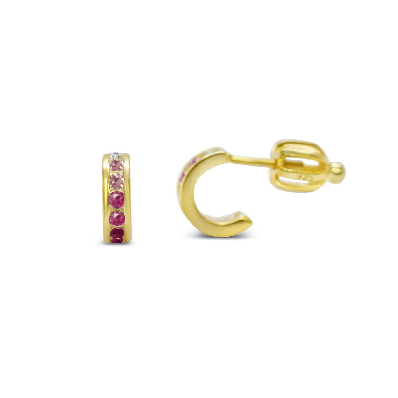 EAR-GPL Gold Pink Ombre CZ Half Hoop Earrings