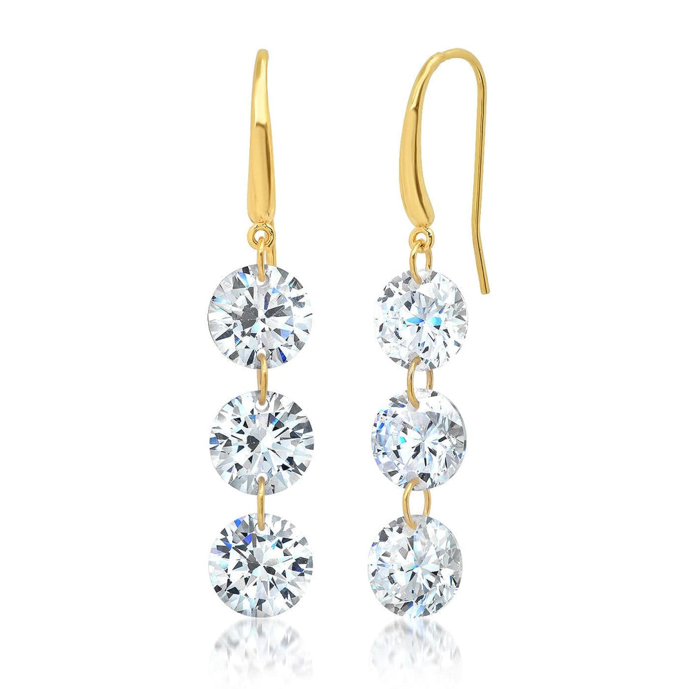 EAR-GPL Gold Plated 3 Clear CZ Drop Earrings