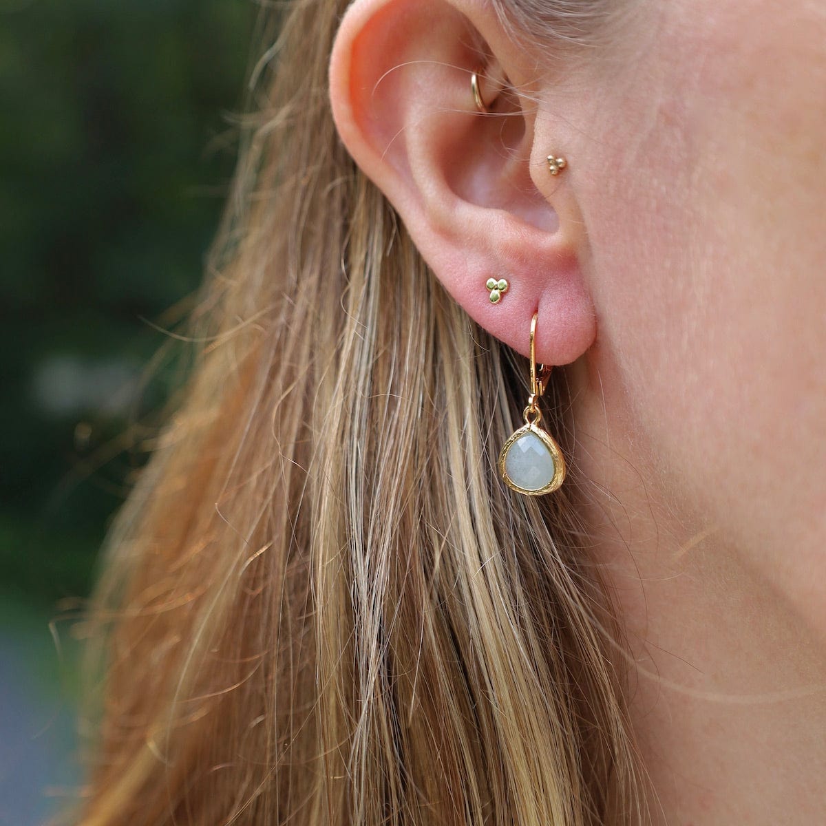 EAR-GPL Gold Plated Blue Jade Crystal Lever Back Earrings