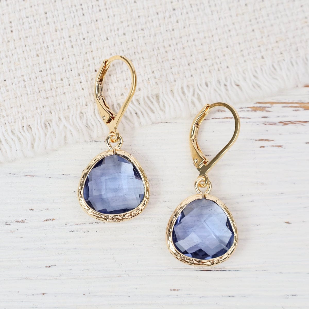 EAR-GPL Gold Plated Cornflower Blue Crystal Lever Back Earrings
