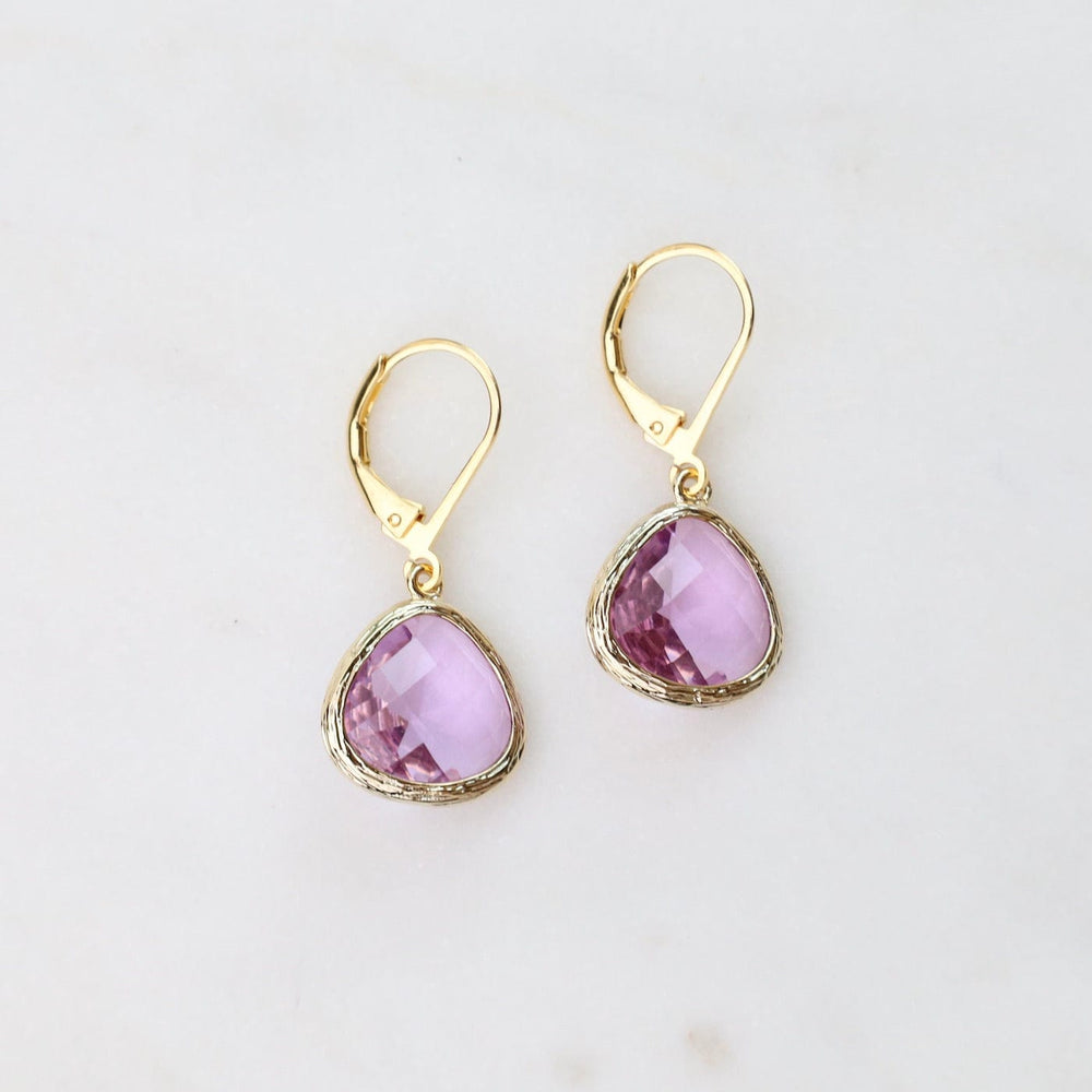 EAR-GPL Gold Plated Crystal Lever Back Earrings - Lavender