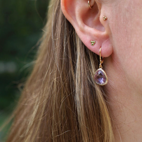 EAR-GPL Gold Plated Crystal Lever Back Earrings - Lavender