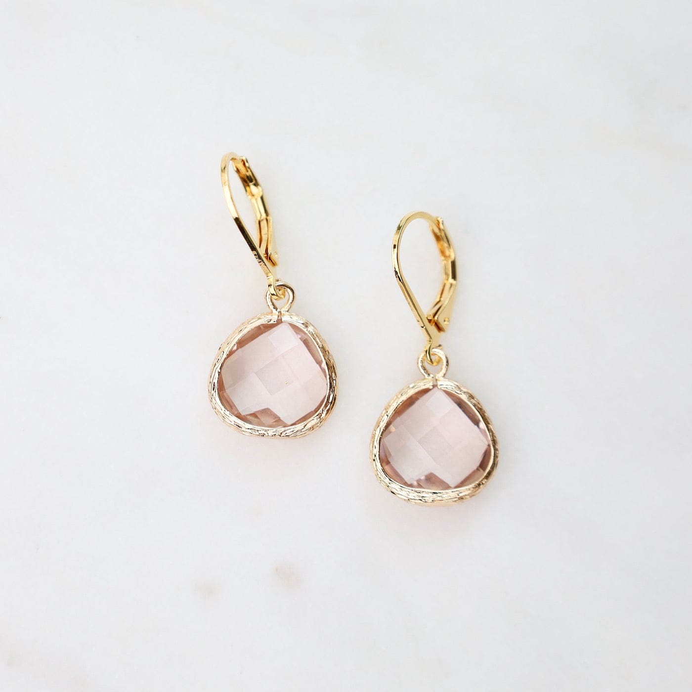 Load image into Gallery viewer, EAR-GPL Gold Plated Crystal Lever Back Earrings - Peach
