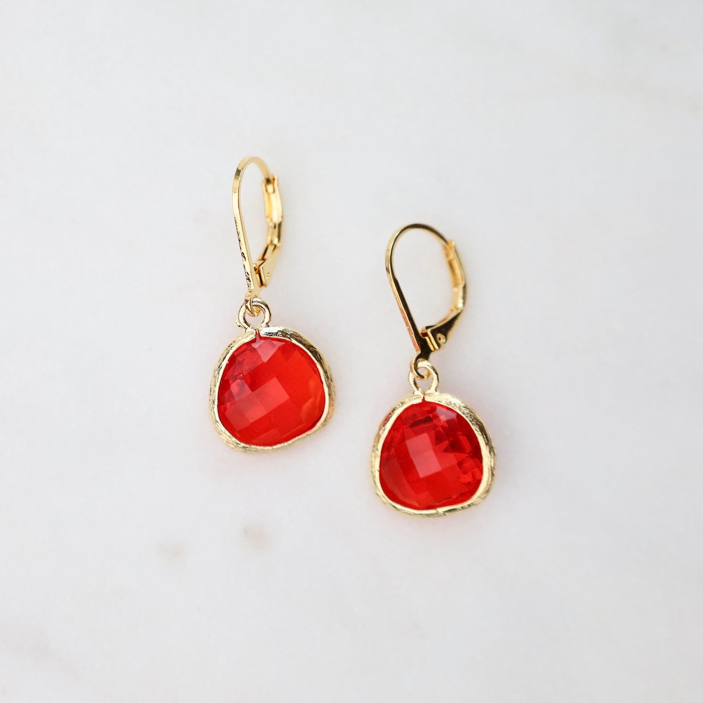 EAR-GPL Gold Plated Crystal Lever Back Earrings - Red