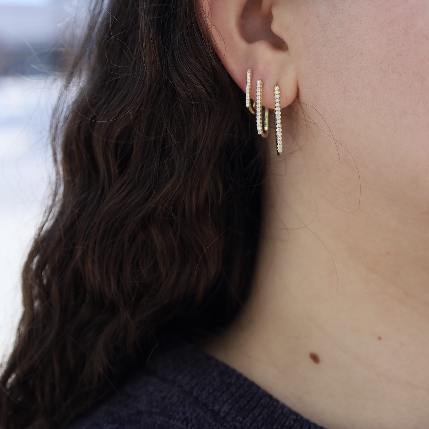 EAR-GPL Gold Plated Diamond 20mm x 12.5mm Rectangle Hoop Earrings