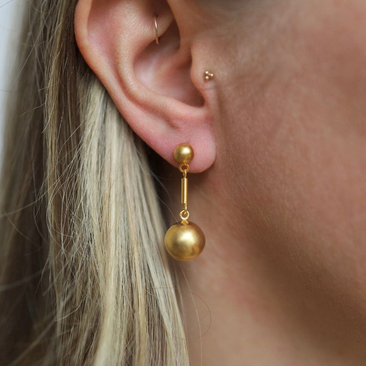 EAR-GPL Gold Plated Double Ball Drop Stud Earrings