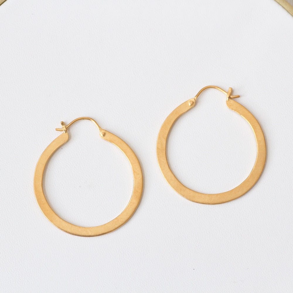 Gold Plated Flat Medium Hoop Earring Dandelion Jewelry