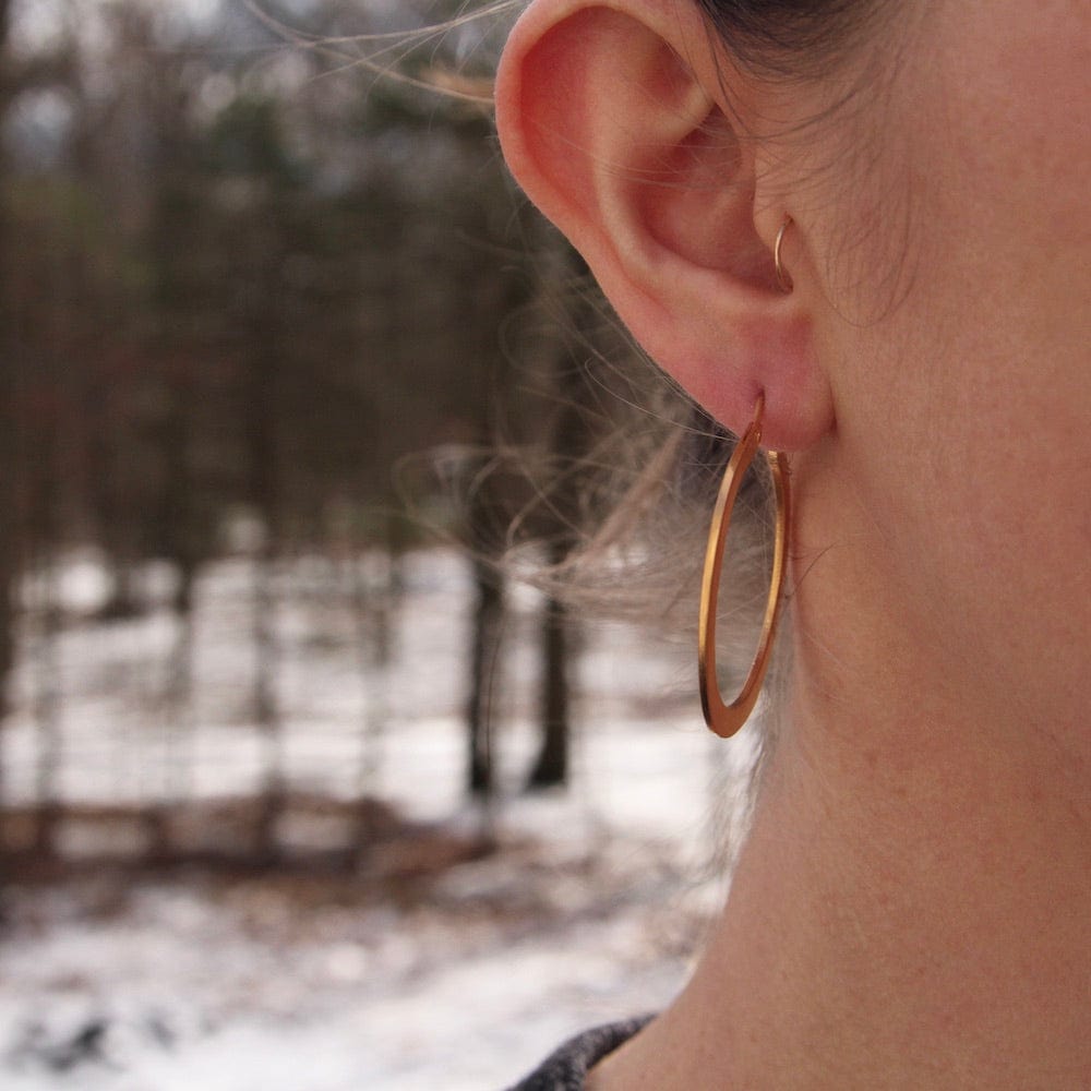 Gold Plated Flat Medium Hoop Earring Dandelion Jewelry