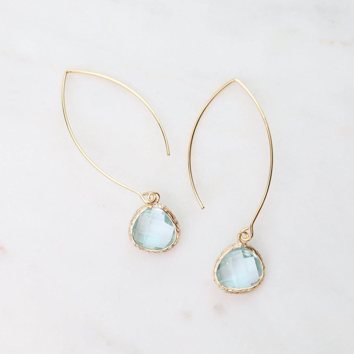 EAR-GPL Gold Plated Gem Dangle Earrings - Aqua