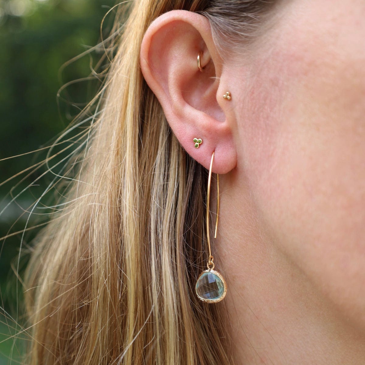 EAR-GPL Gold Plated Gem Dangle Earrings - Aqua