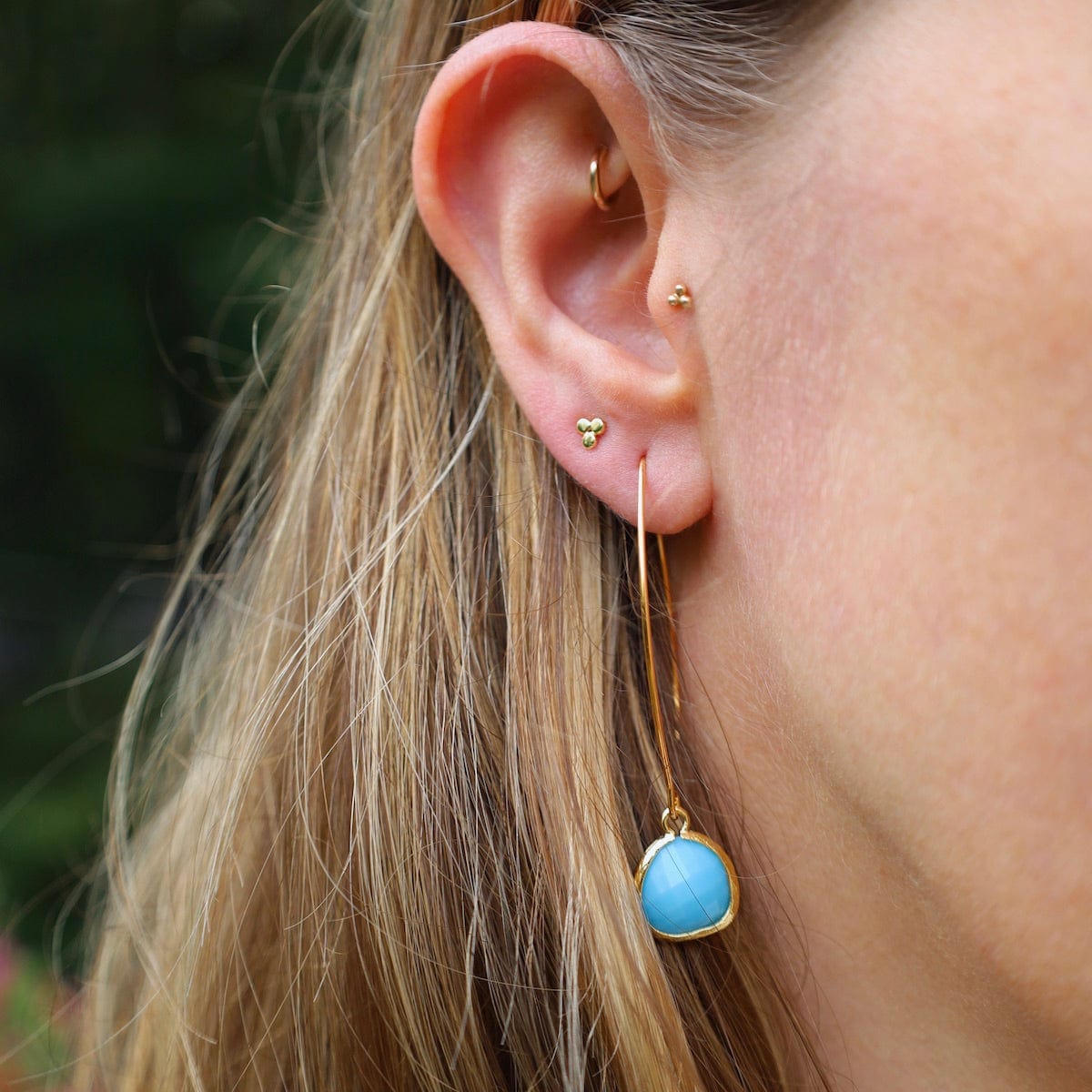 EAR-GPL Gold Plated Gem Dangle Earrings - Sky Blue