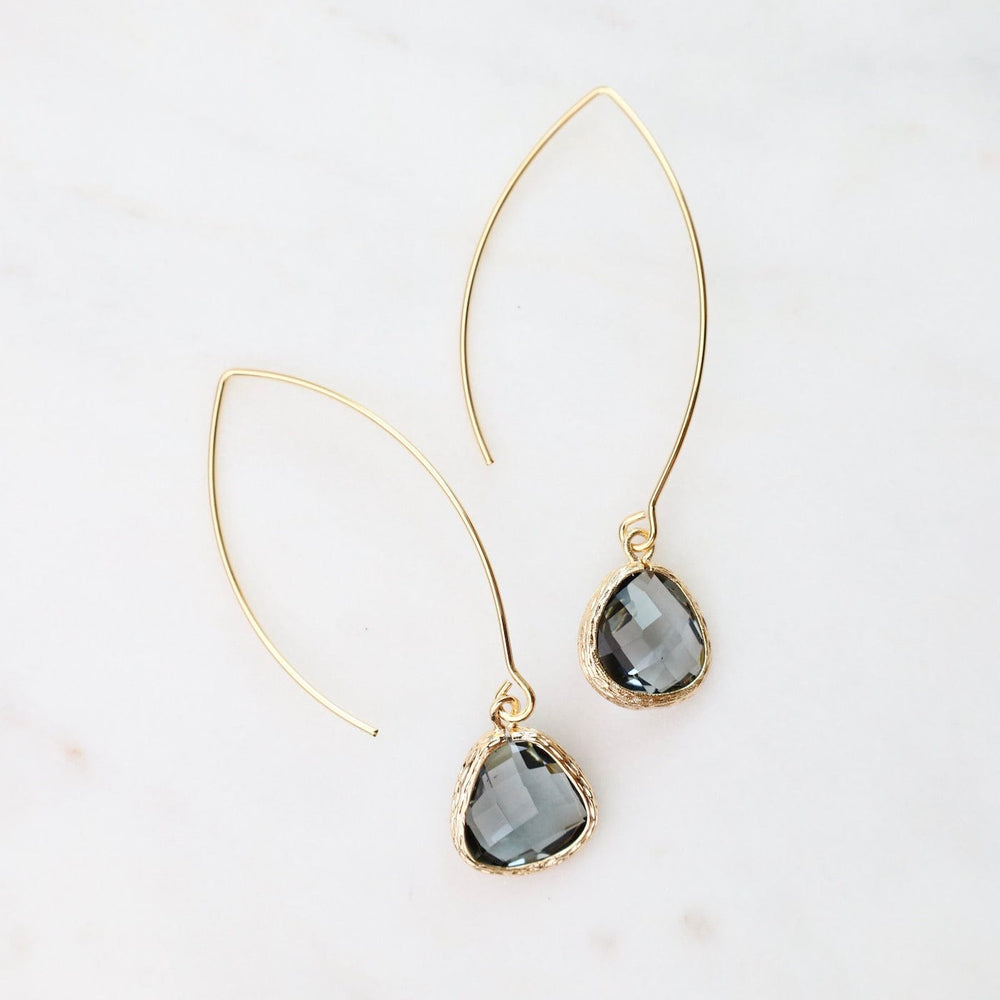 
                      
                        EAR-GPL Gold Plated Gem Dangle Earrings - Smokey Gray
                      
                    